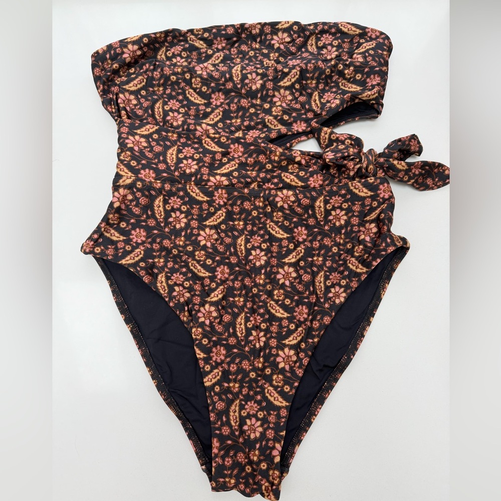 Zimmermann Black One-Piece Swimsuit with Rust Floral Pattern